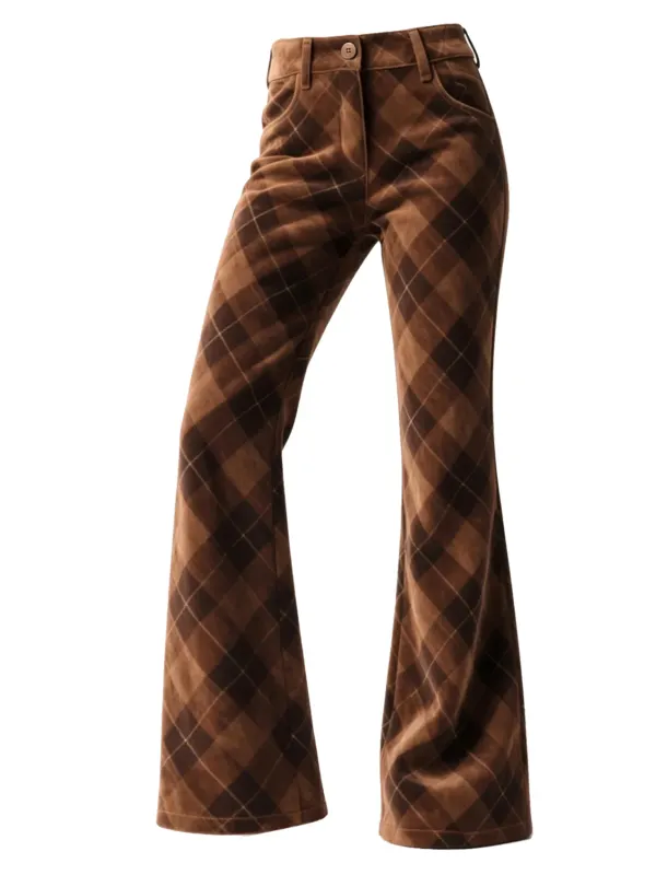 Retro Western Plaid Flared Wide-Leg Pants - Menwyx.com 