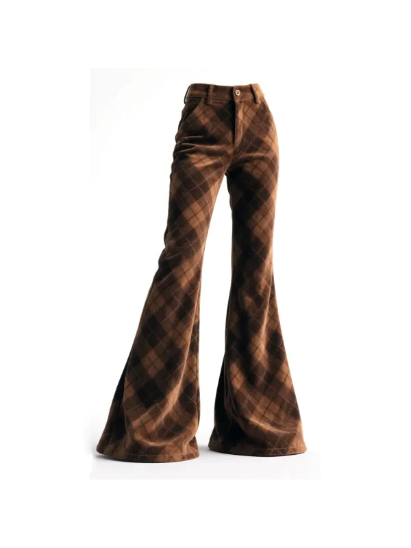 Retro Western Plaid Flared Wide-Leg Pants - Hoplady.chimpone.com 