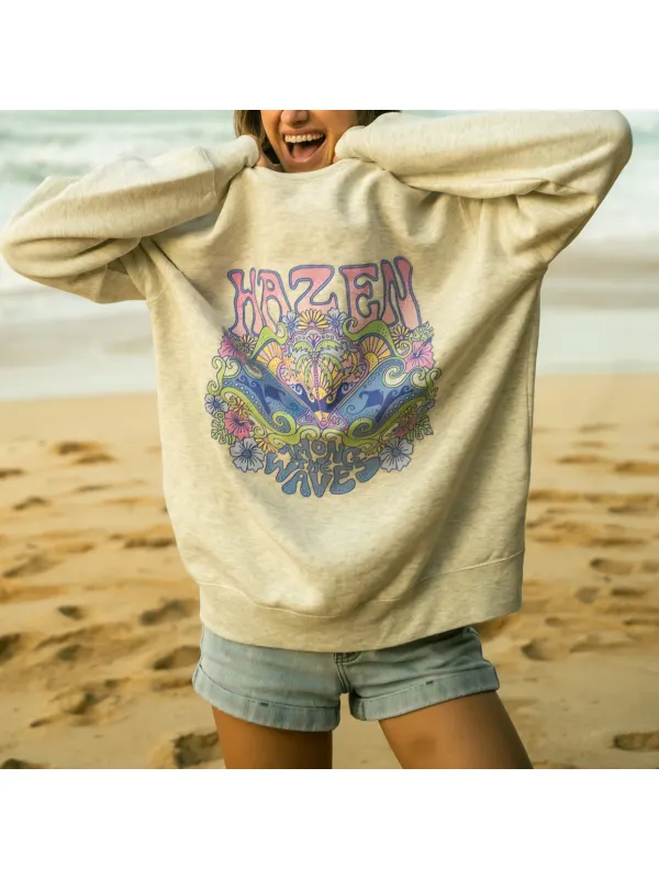 Oversized Groovy Surf Crewneck Sweatshirt - Hoplady.chimpone.com 
