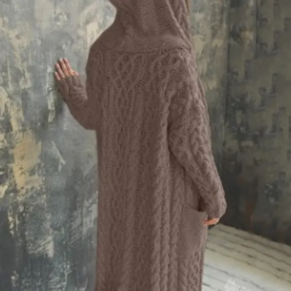 Casual Hooded Long Cardigan Sweater - Kalesafe.com 