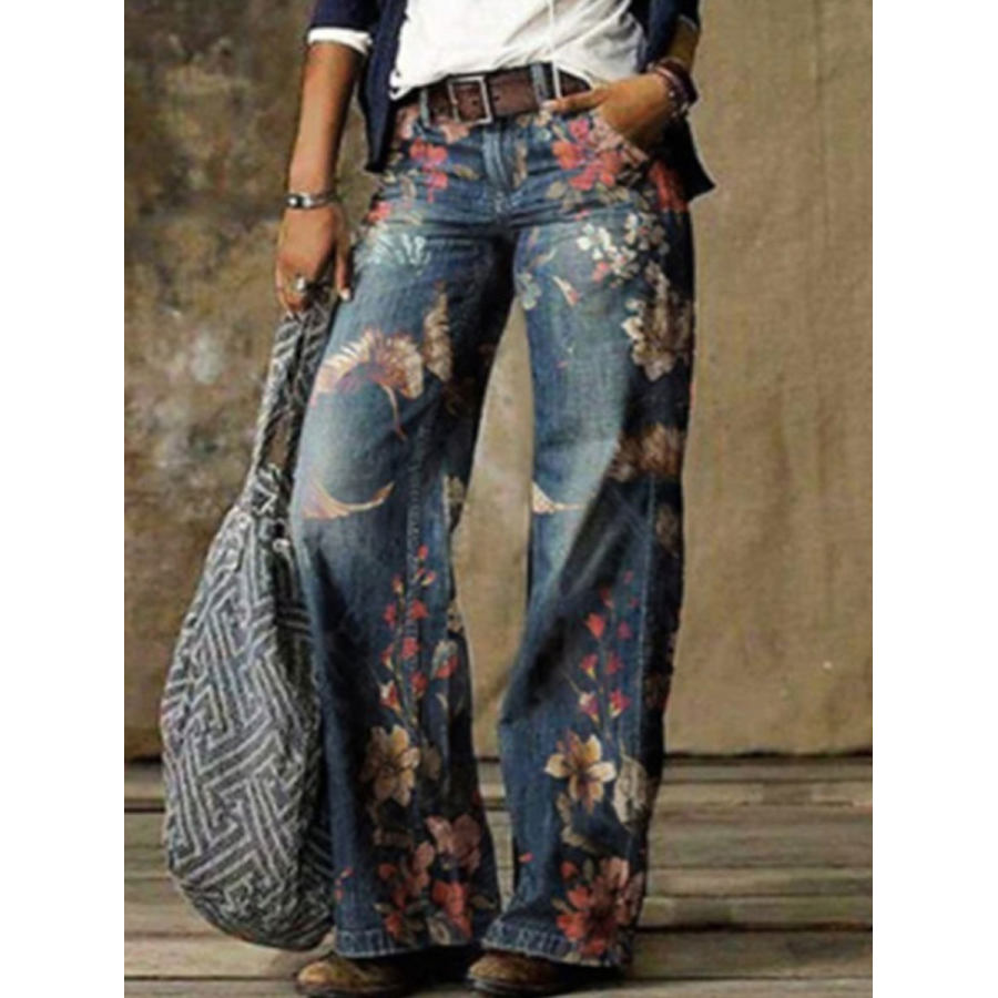 

Denim Print Loose Retro Pants