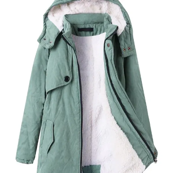 Hooded Flap Pocket Plain Fleece Lined Coat - Kalesafe.com 