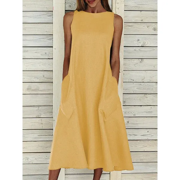 Women Casual Plain Sleeveless Dress - Honeylop.chimpone.com 