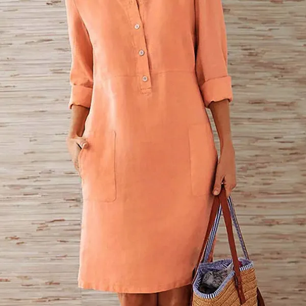 Loose Cotton-linen Vintage Long-sleeved Dress - Kalesafe.com 