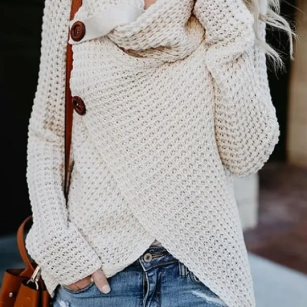 Asymmetric Neck  Asymmetric Hem  Plain Sweaters Pullover - Leanarea.chimpone.com 