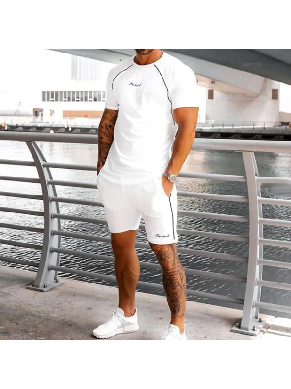 Casual retro solid color mens sports summer suit - Plazabery.chimpone.com 