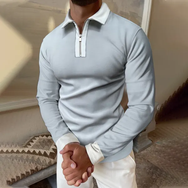 Color Block Long Sleeve Polo Shirt - Keymimi.com 