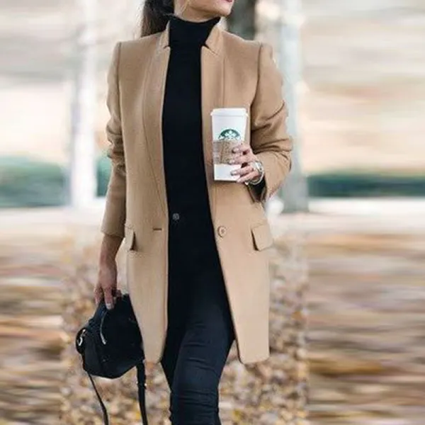 Solid Color Stand-Up Collar Pocket Coat - Leanarea.chimpone.com 