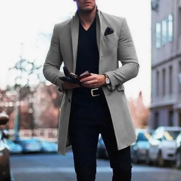 British style solid color pocket slim men's coat - Leanarea.chimpone.com 