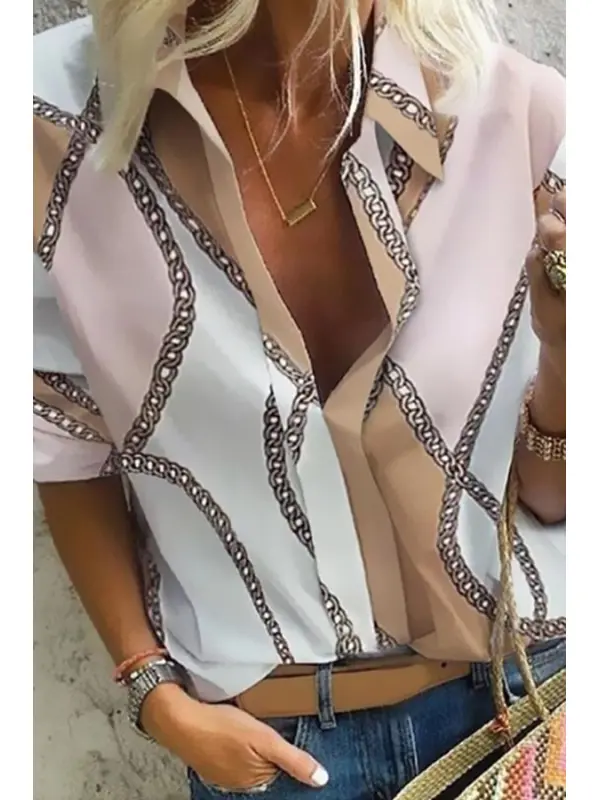 A Lapel Long Sleeve Printed Blouse - Luvyle.chimpone.com 