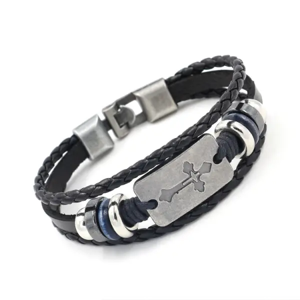 Cross Beaded Leather Bracelet - Keymimi.com 
