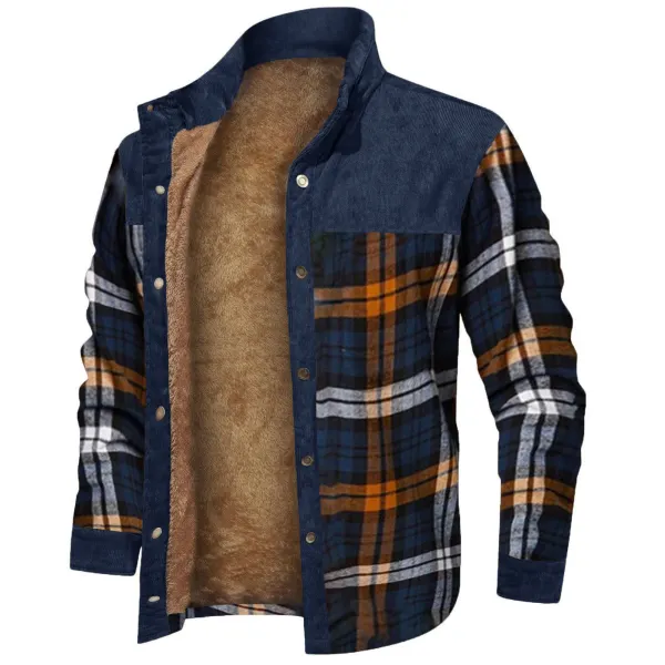 Men's Retro Check Stitching Fleece Warm Shirt Jacket Wanderer Jacket - Keymimi.com 