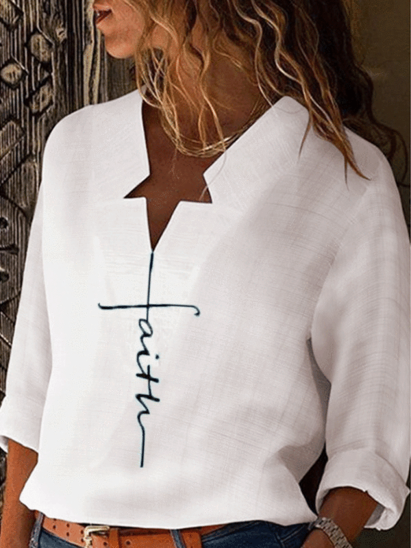 Casual long sleeve letter printed neckline five-pointed star decoration shirt - Leanarea.chimpone.com 