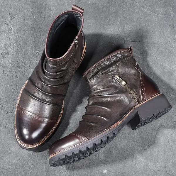 Vintage zip round tie leather boots - Elementnice.com 