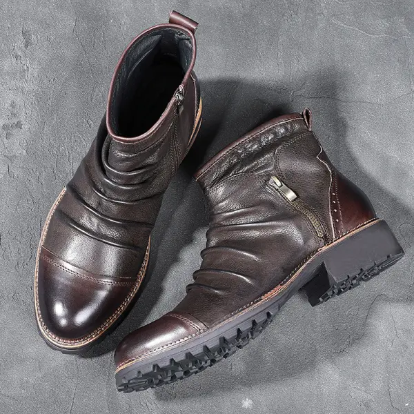 Vintage zip round tie leather boots - Rabclub.com 