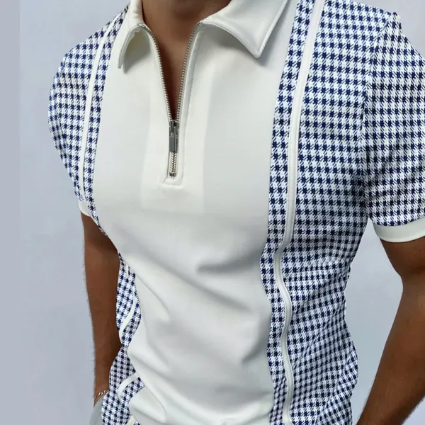 Creative design houndstooth short sleeve polo shirt - Bustalent.com 