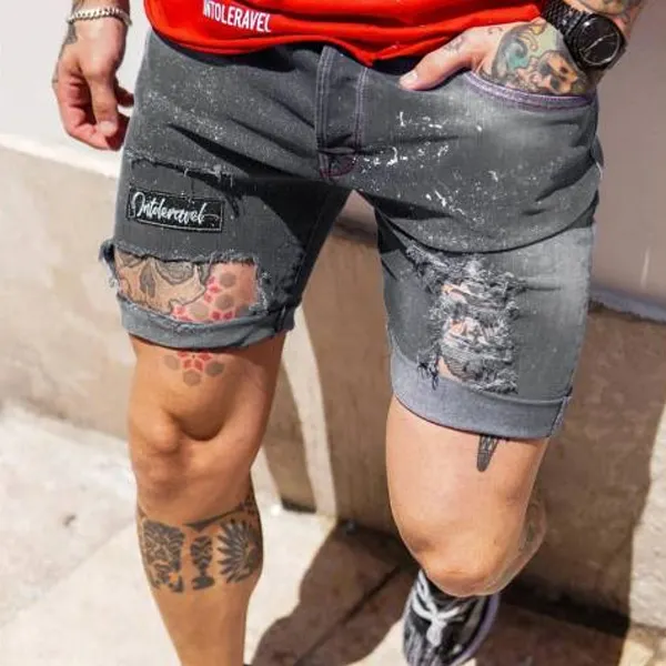Mens ripped casual denim shorts - Villagenice.com 