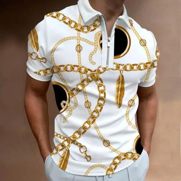 Short-sleeved polo shirt with chain pattern design - Keymimi.com 