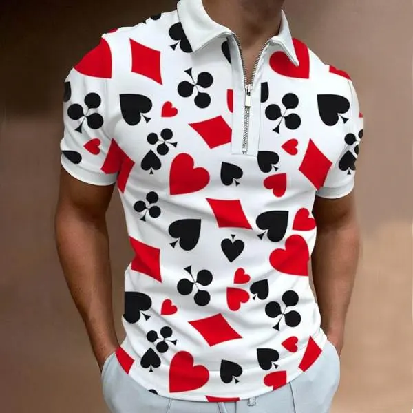 Poker print short sleeve polo shirt - Keymimi.com 