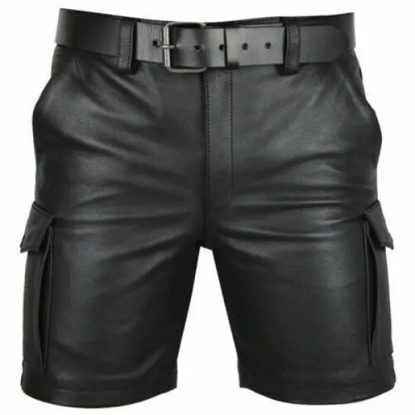 Men's leather shorts club wear shorts casual shorts - Keymimi.com 