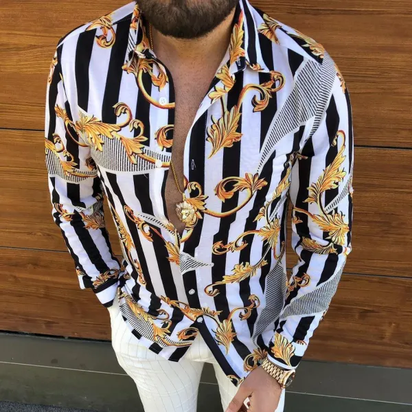 Casual striped print long sleeve shirt - Menilyshop.com 