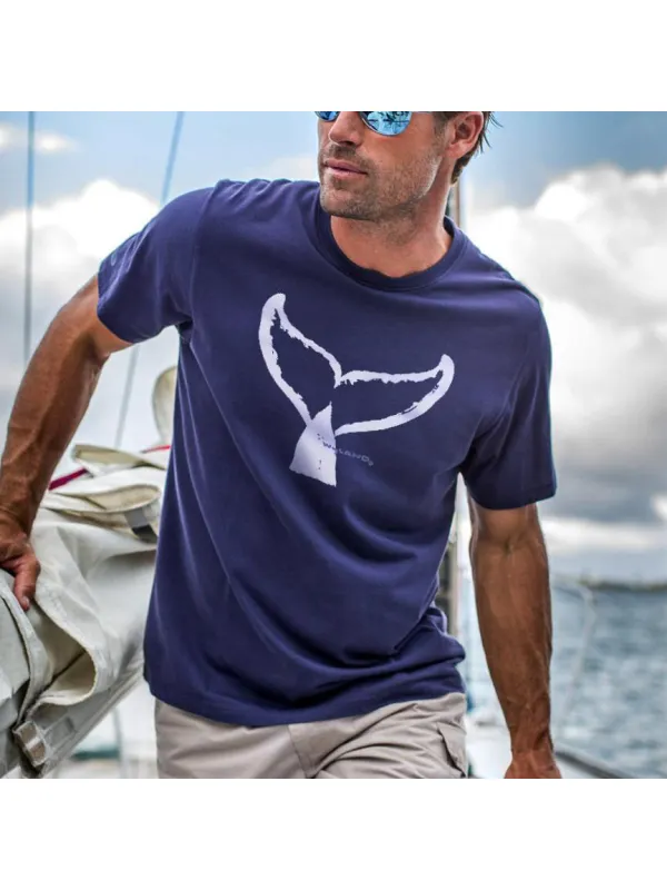 Wyland Whale Tail Brushed Indigo Short Sleeve Crew Neck T-Shirt - Plazabery.chimpone.com 