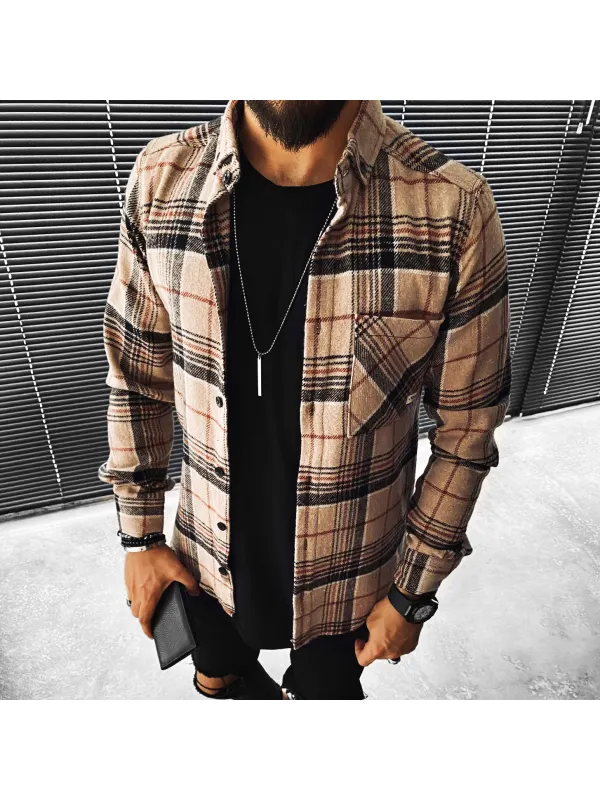 Casual Check Textured Long Sleeve Shirt Jacket - Anrider.com 