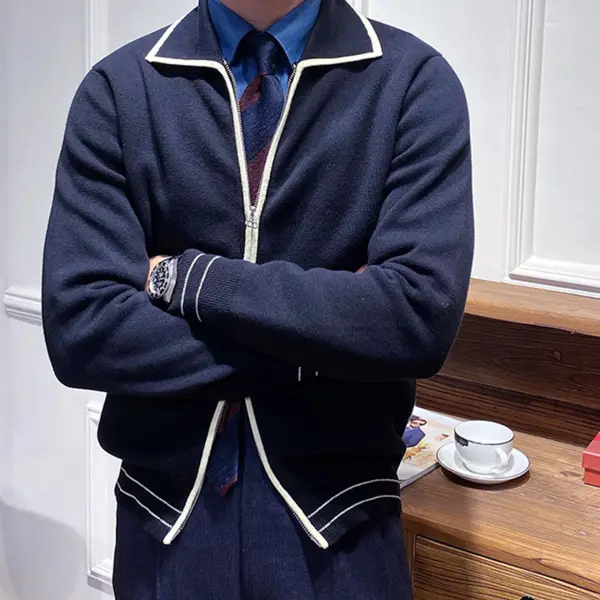 Men's Elegant Trim Knitted Cardigan Jacket - Keymimi.com 