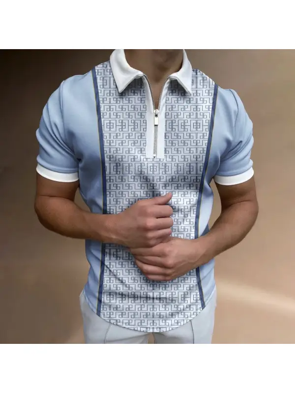 Maze Graphic Print Fashion Casual Polo Shirt - Cominbuy.com 