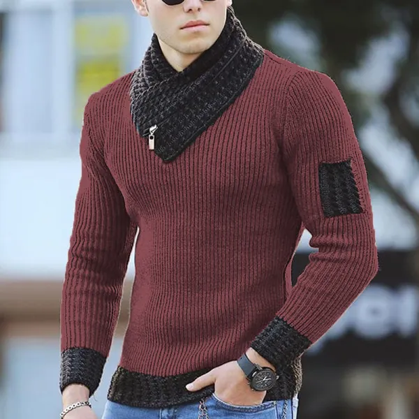 Men's Fashionable Pure Color V-neck Knit Sweater TT032 - Keymimi.com 