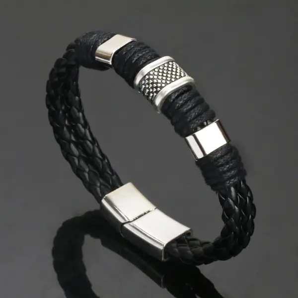 Men's Vintage Leather Magnet Clasp Bracelet - Keymimi.com 