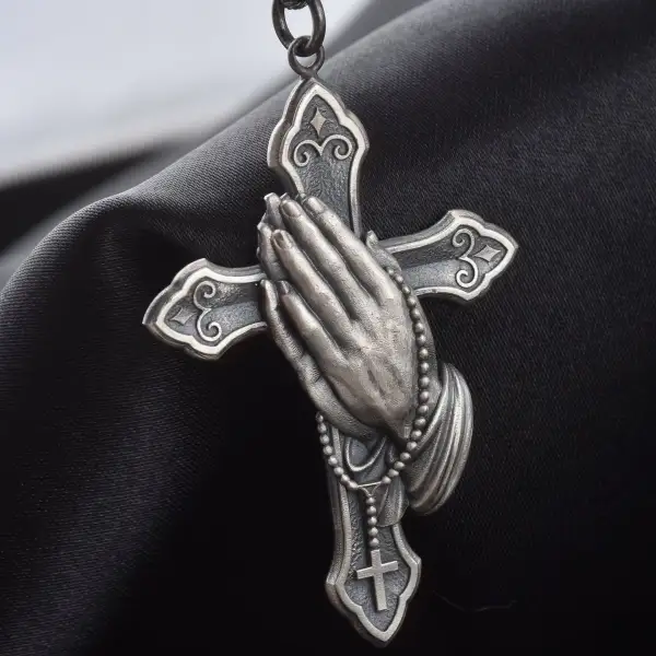 Hands Praying Cross Christian Vintage Necklace - Keymimi.com 