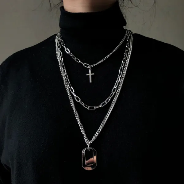 Multilayer Hip Hop Titanium Steel Cross Stacked With Necklace - Keymimi.com 