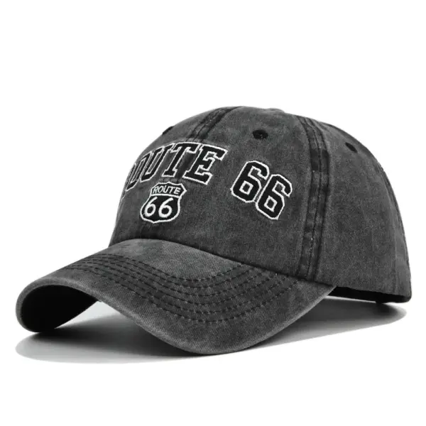 ROUTE 66 Embroidered Denim Washed Baseball Cap - Bustalent.com 