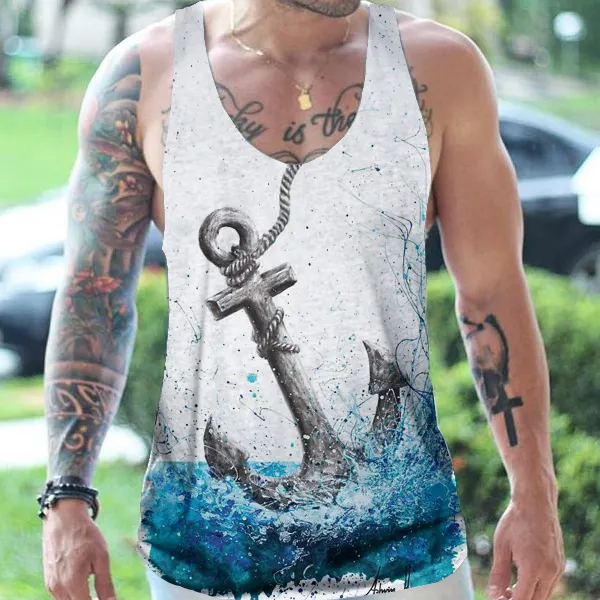 Anchor Wave Print Vest - Menilyshop.com 