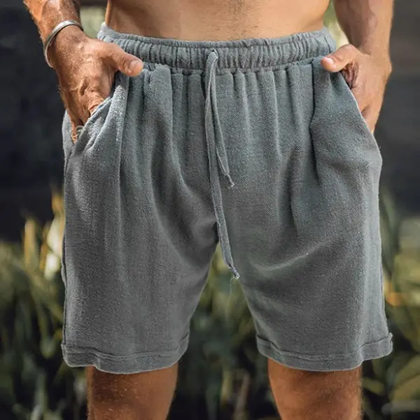Men's Basic Lace-Up Drawstring Linen Shorts - Keymimi.com 