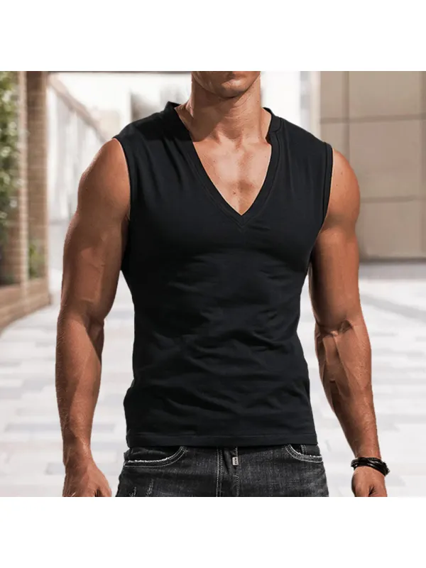 Men's Solid Color V-neck Tank Top Casual Breathable Sleeveless T-Shirt - Viewbena.com 