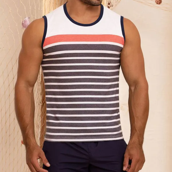 Summer Men's Striped Print Tank Top Casual Breathable Sleeveless Vest T-Shirt - Mobivivi.com 