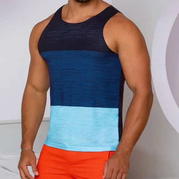 Summer Men's Colorblock Tank Top Casual Breathable Sleeveless Vest - Keymimi.com 