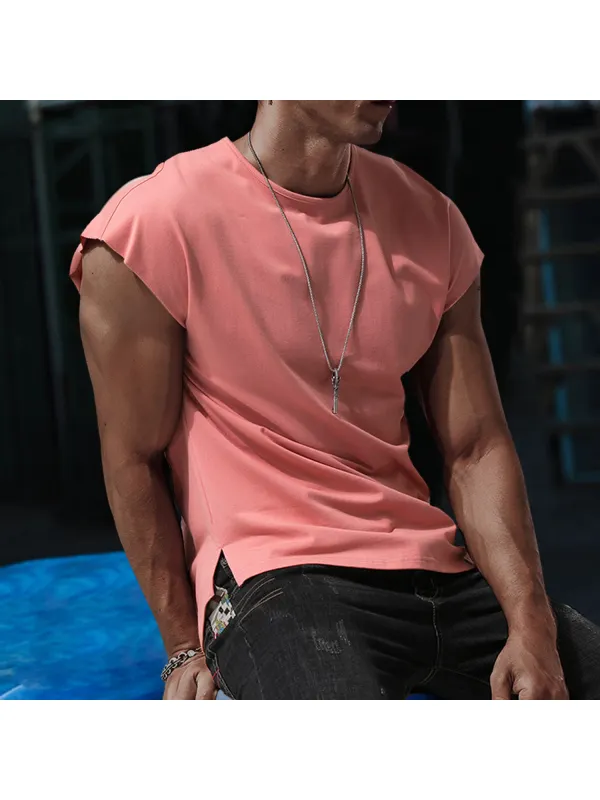 Men's Casual Solid Color Tank Top Breathable Sleeveless T-Shirt - Timetomy.com 