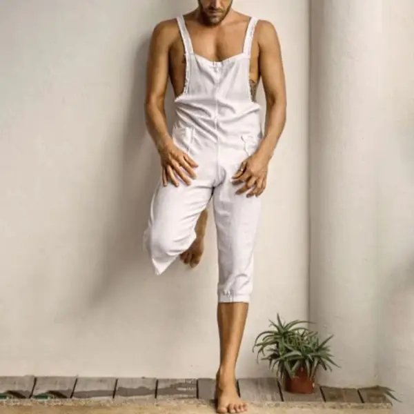 Men's Sleeveless Linen Jumpsuit - Keymimi.com 
