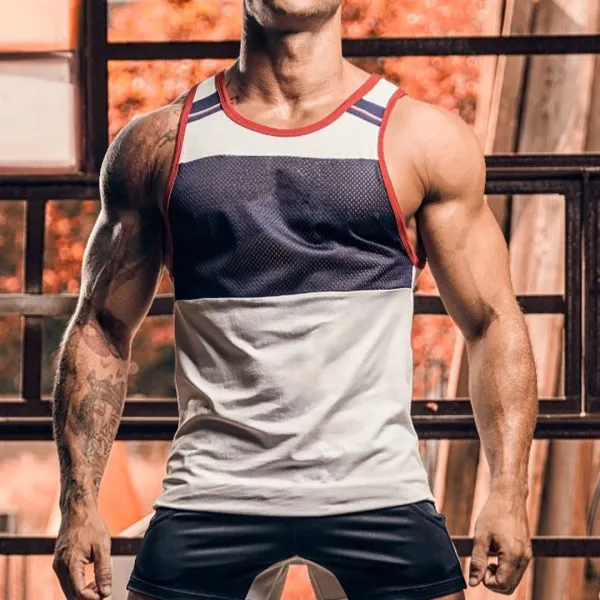 Men's Casual Breathable Mesh Striped Colorblock Slim Fit Vest - Menilyshop.com 