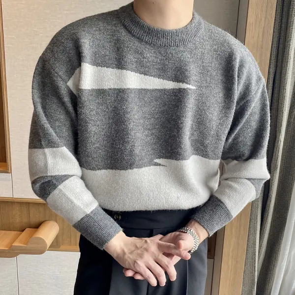 Round Neck Contrast Long-sleeved Knitted Sweater - Keymimi.com 