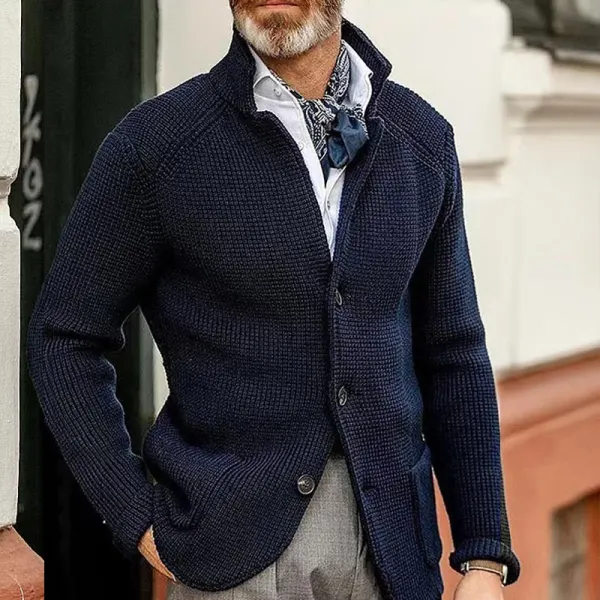 Men's Casual Stand Collar Thick Knit Suit Jacket - Rabclub.com 
