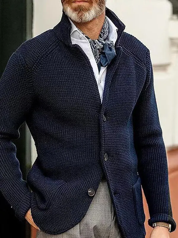 Men's Casual Stand Collar Thick Knit Suit Jacket - Pragmaace.com 