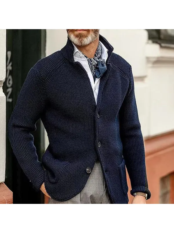Men's Casual Stand Collar Thick Knit Suit Jacket - Machoup.com 