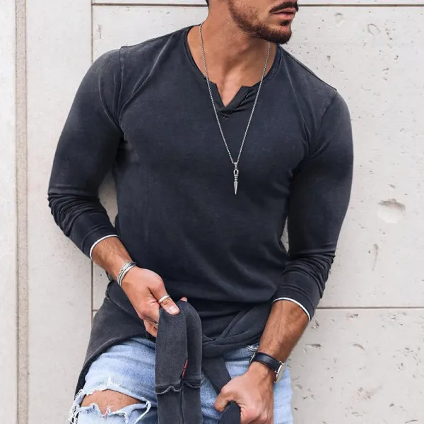 Men's V-Neck Casual Long Sleeve T-Shirt - Dozenlive.com 
