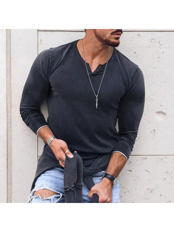 Men's V-Neck Casual Long Sleeve T-Shirt - Realyiyi.com 