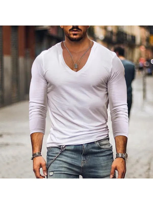 Men's V-Neck Casual Long Sleeve T-Shirt - Cominbuy.com 