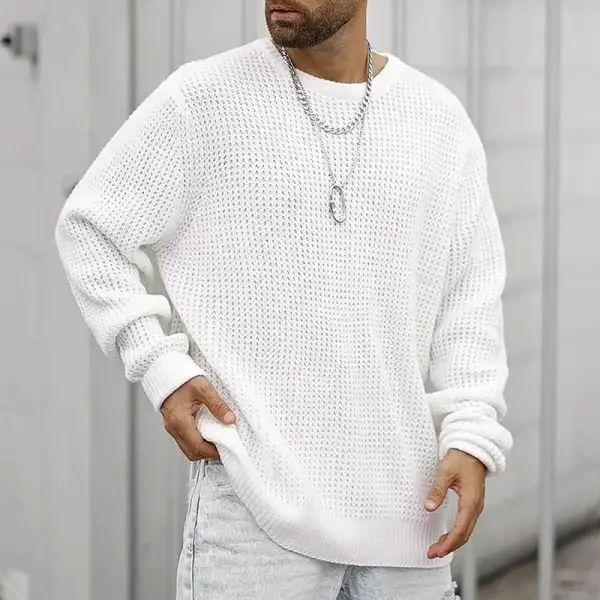 Men's Casual Loose Round Neck Long Sleeve Pullover Sweater - Keymimi.com 